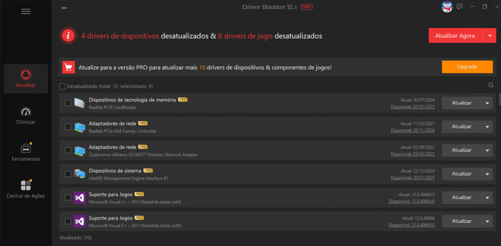 Painel do Driver Booster